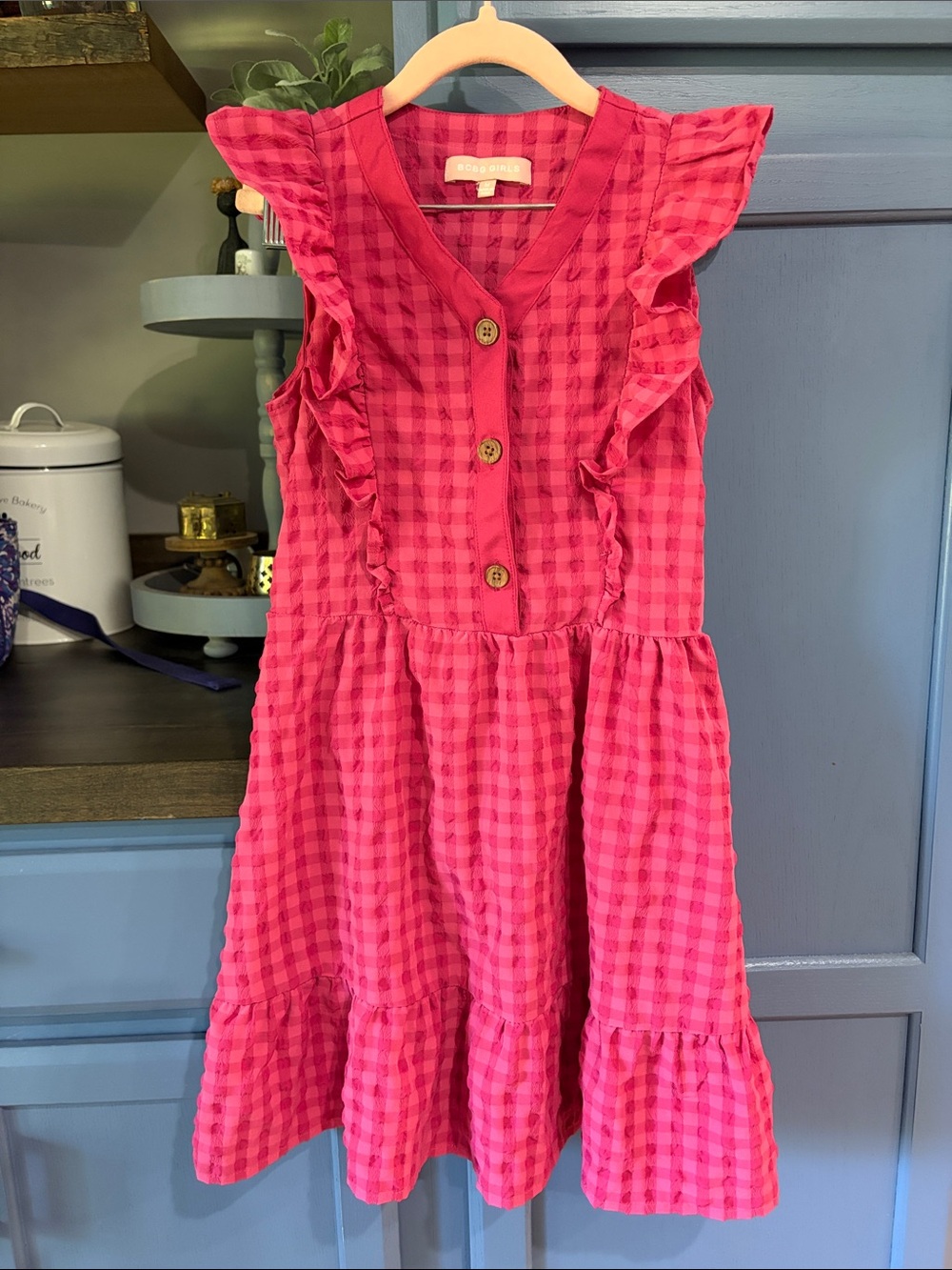 BCBGirls Hot Pink Gingham Ruffle Button-Front Dress